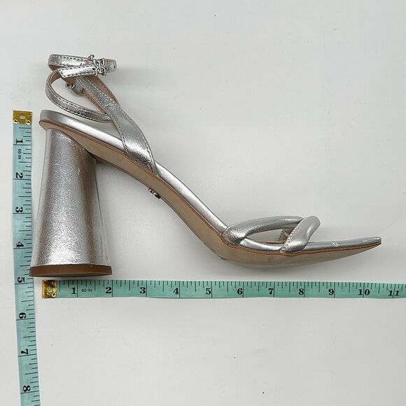 Sam Edelman Kia Block Heel Sandal Heel Soft Silver Leather Size 10 - Picture 12 of 13